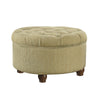 BM194137 - Fabric Upholstered Wooden Ottoman with Tufted Lift Off Lid Storage, Beige and Brown