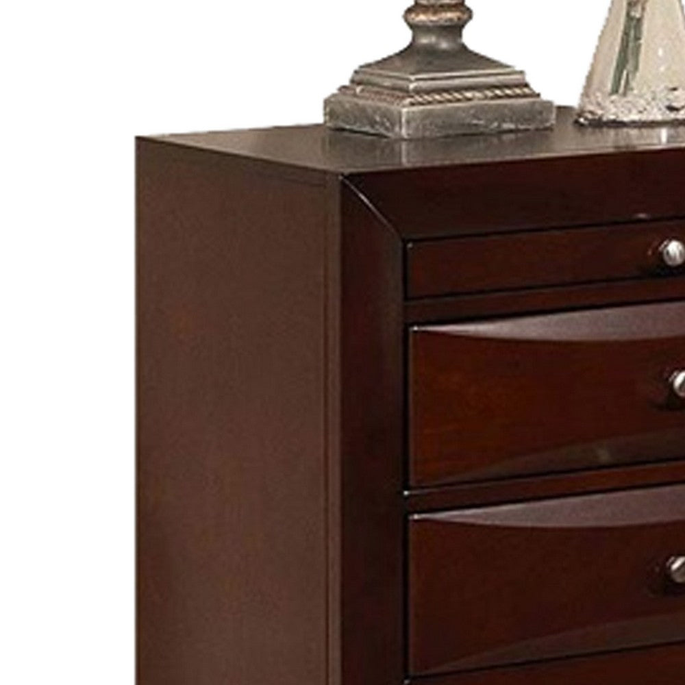 2 Drawer Wooden Nightstand with 1 Pull Out Tray, Cherry Brown - BM194244