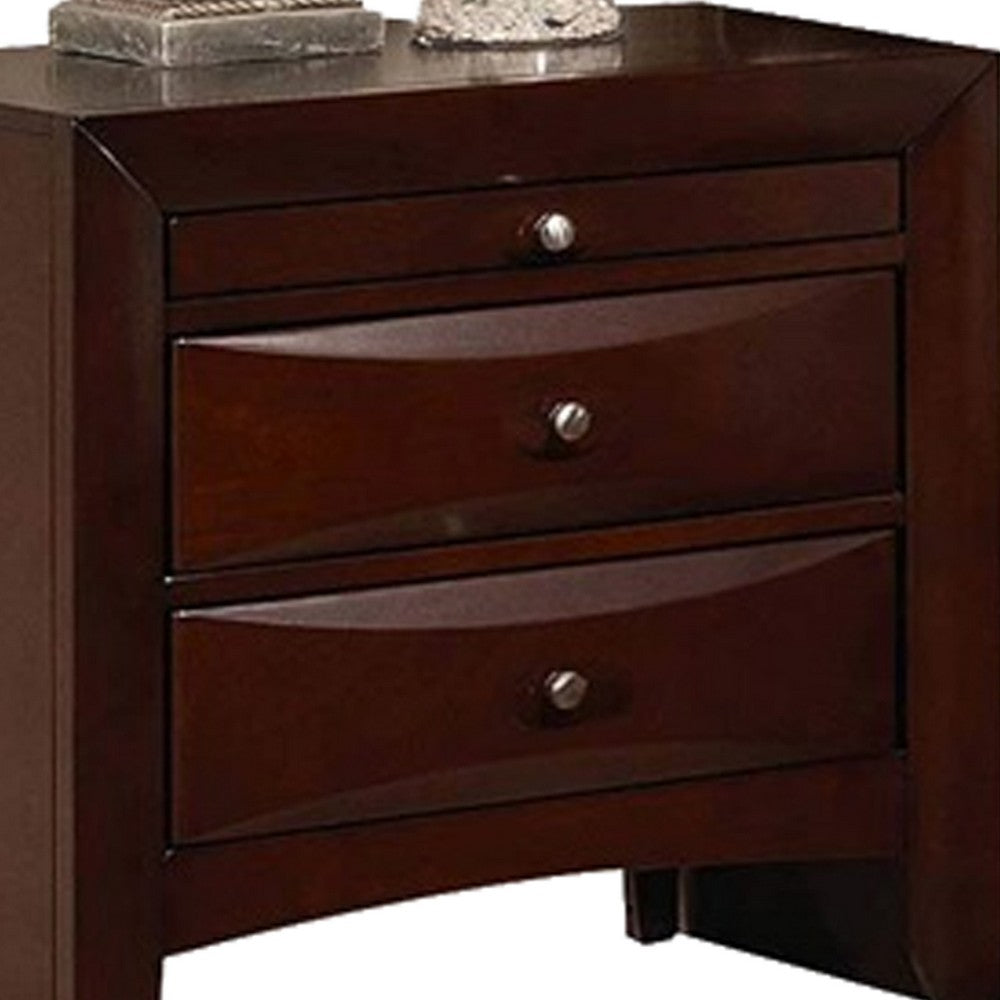 2 Drawer Wooden Nightstand with 1 Pull Out Tray, Cherry Brown - BM194244