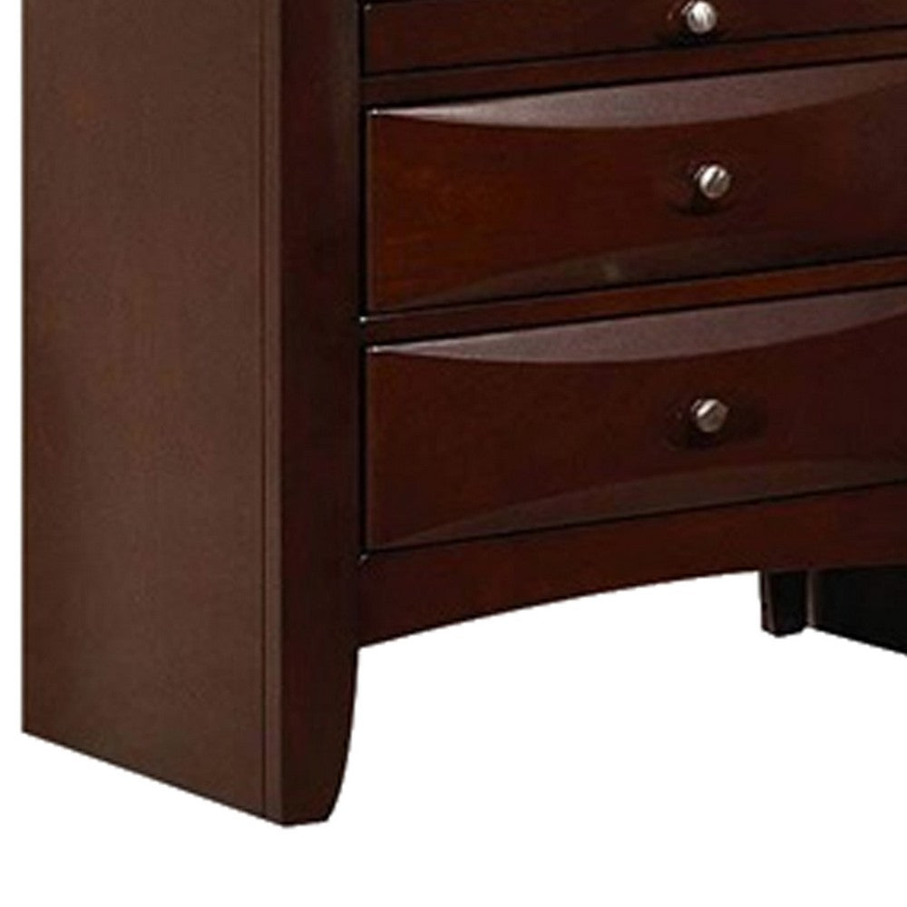 2 Drawer Wooden Nightstand with 1 Pull Out Tray, Cherry Brown - BM194244