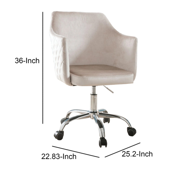 Velvet Upholstered  Swivel Office Chair with Adjustable Height and Metal Base, Beige and Silver  - BM194305