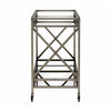 Metal Framed Two Tier Serving Cart with X Shaped Side Panels, Mirrored, Antique Gold - BM194346