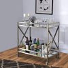 Metal Framed Two Tier Serving Cart with X Shaped Side Panels, Mirrored, Antique Gold - BM194346