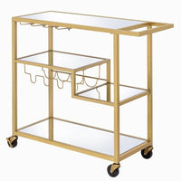 Rectangular Metal Serving Cart with Stemware and Bottle Holder, Gold - BM194348