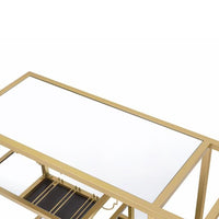 Rectangular Metal Serving Cart with Stemware and Bottle Holder, Gold - BM194348
