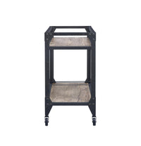 2 Tier Metal Serving Cart with Wooden Shelves and Bottle Holders, Black - BM194349