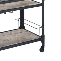 2 Tier Metal Serving Cart with Wooden Shelves and Bottle Holders, Black - BM194349
