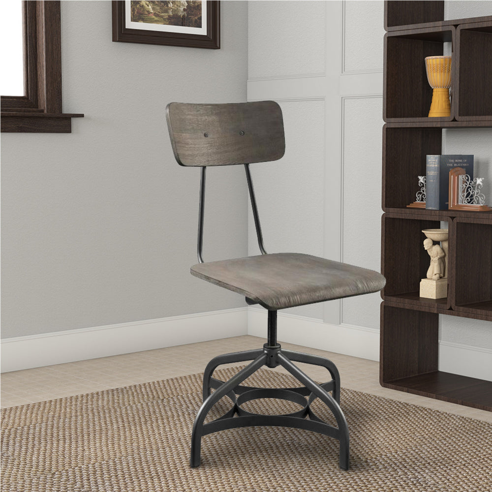 Metal Adjustable Side Chairs with Wooden Swivelling Seats and Open Backrest, Gray, Set of Two  - BM194396