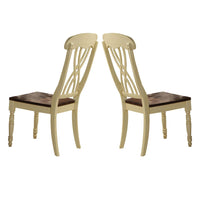 Wooden Side Chair with Overlapped Design Back and Scoop Seat, White and Brown, Set of Two - AMF-70333