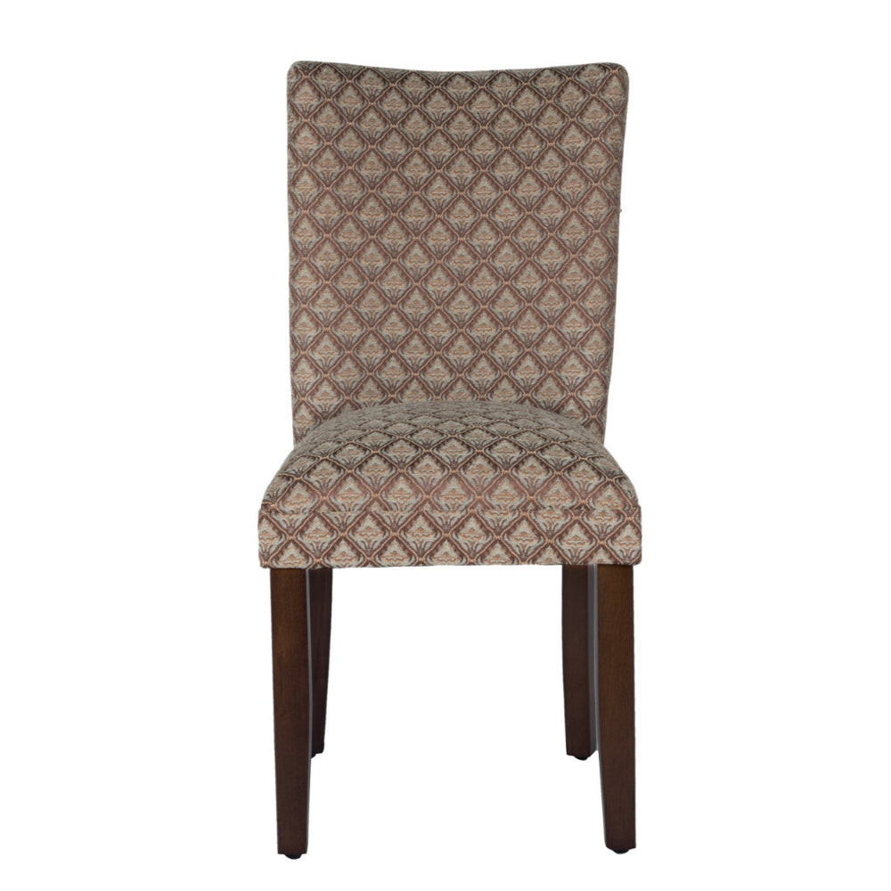 Wooden Parson Dining Chair with Damask Pattern Fabric Upholstery, Multicolor - BM194876