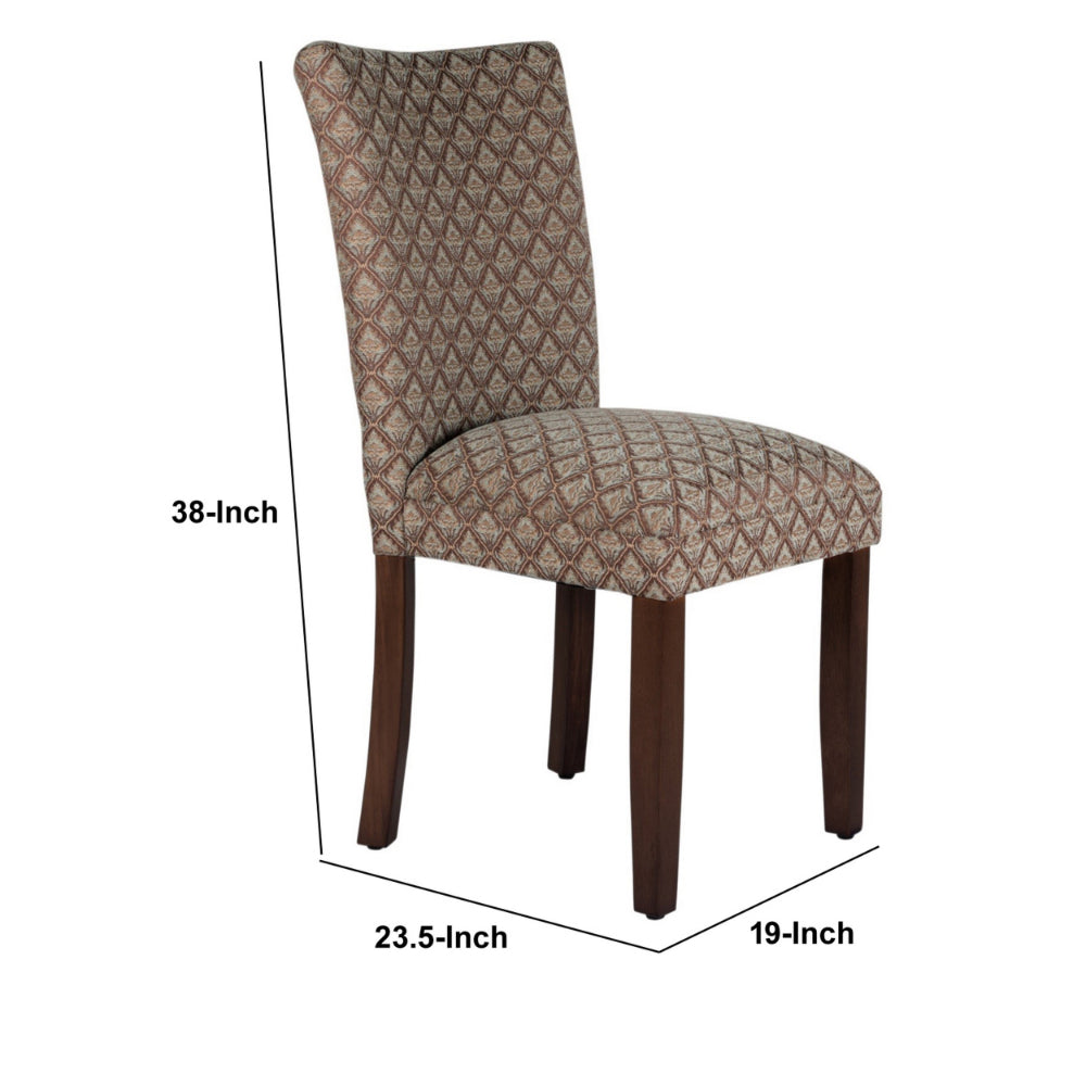 Wooden Parson Dining Chair with Damask Pattern Fabric Upholstery, Multicolor - BM194876