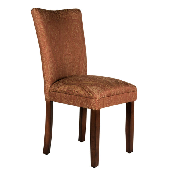 Damask Pattern Fabric Upholstered Dining Chair with Wood Legs, Multicolor - BM194877