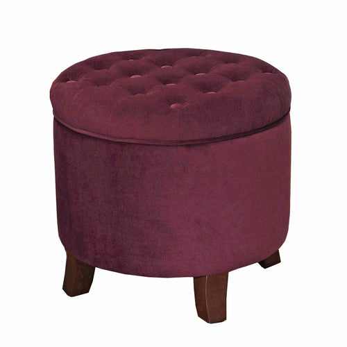 Button Tufted Velvet Upholstered Wooden Ottoman with Hidden Storage, Red and Brown - BM194924