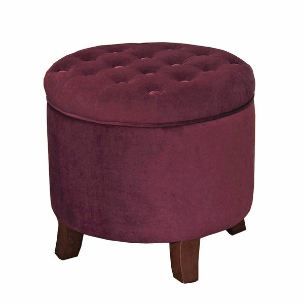 Button Tufted Velvet Upholstered Wooden Ottoman with Hidden Storage, Red and Brown - BM194924