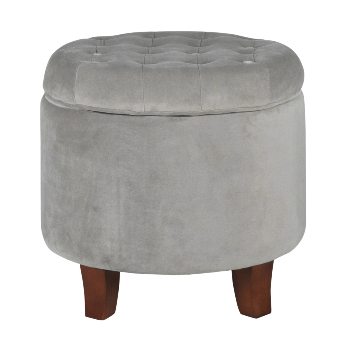 Button Tufted Velvet Upholstered Wooden Ottoman with Hidden Storage, Light Gray and Brown - BM194927