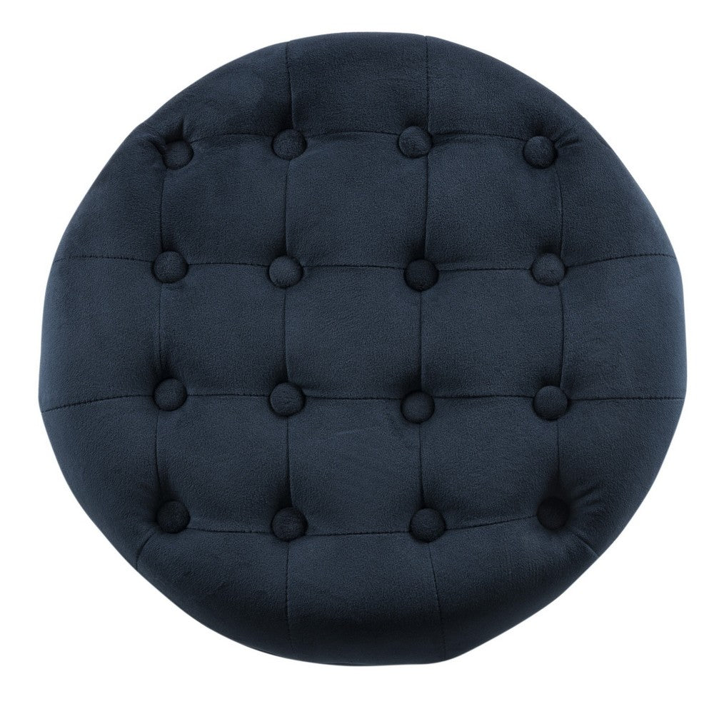 Button Tufted Velvet Upholstered Wooden Ottoman with Hidden Storage, Dark Blue and Brown - BM194928