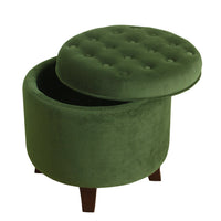 Button Tufted Velvet Upholstered Wooden Ottoman with Hidden Storage, Green and Brown - BM194929