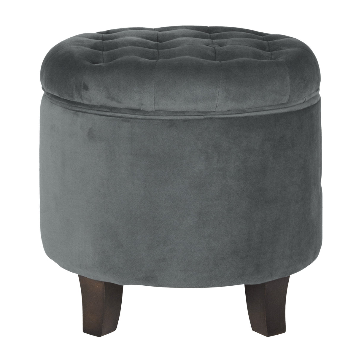 Button Tufted Velvet Upholstered Wooden Ottoman with Hidden Storage, Gray and Brown - BM194930