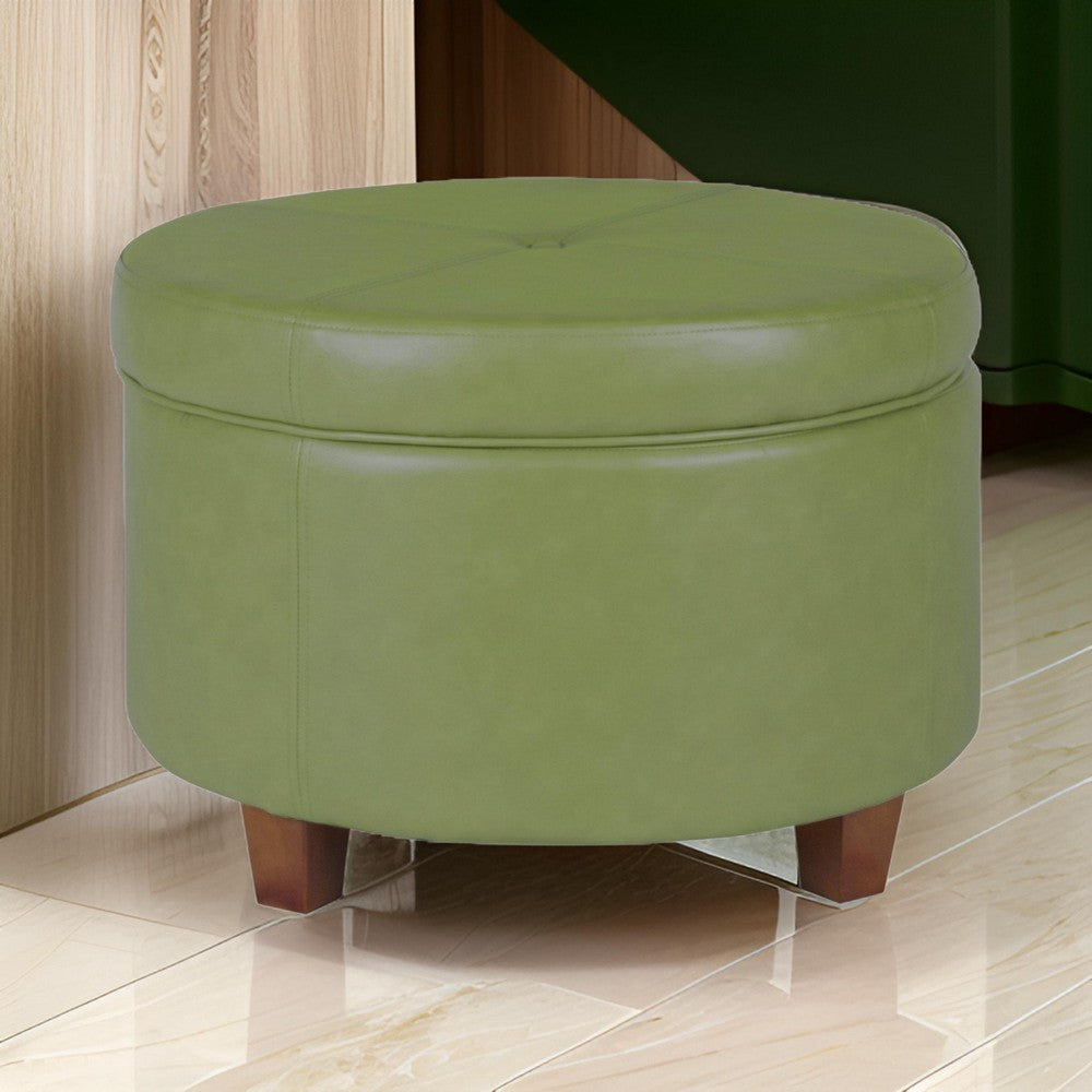 Leatherette Upholstered Wooden Ottoman with Single Button Tufted Lift Top Storage, Green, Large - BM194947