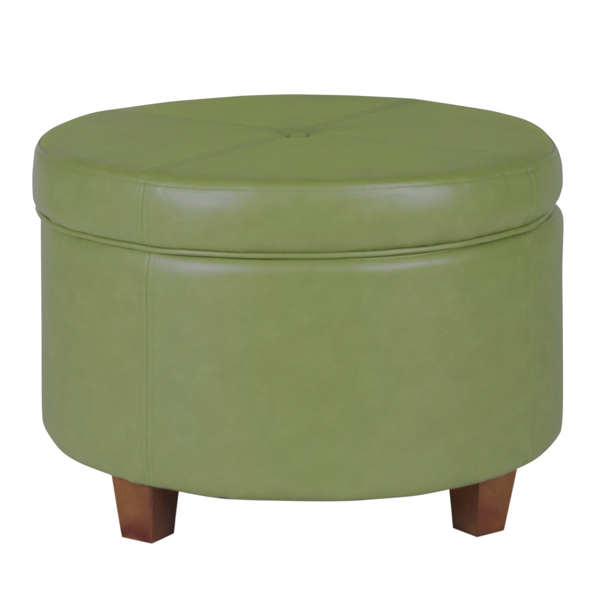 Leatherette Upholstered Wooden Ottoman with Single Button Tufted Lift Top Storage, Green, Large - BM194947