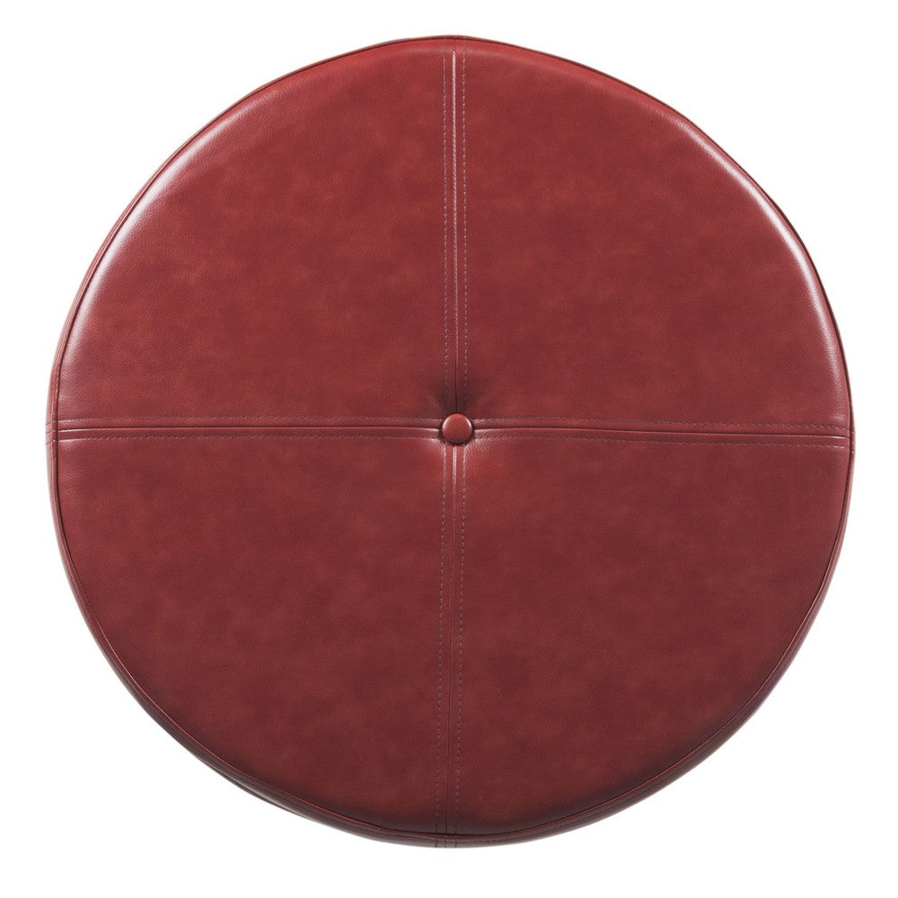 Leatherette Upholstered Wooden Ottoman with Single Button Tufted Lift Top Storage, Red, Large