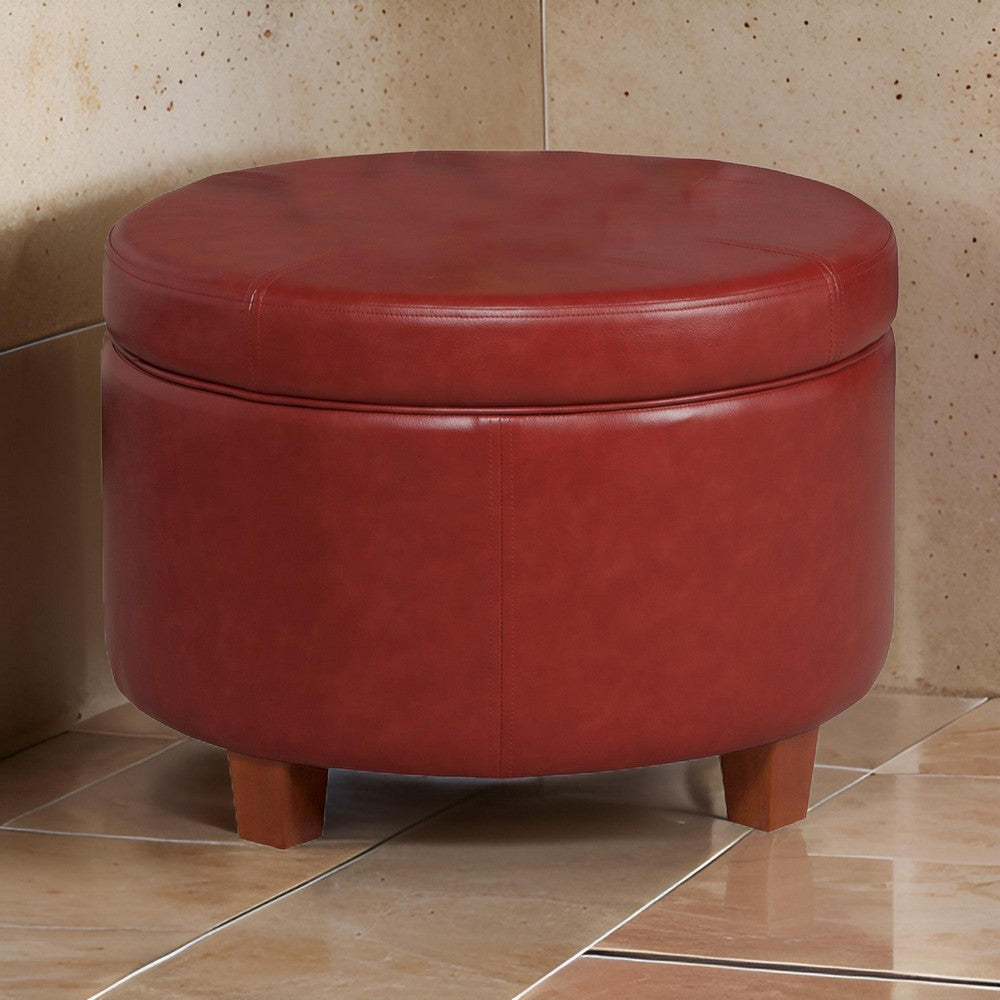Leatherette Upholstered Wooden Ottoman with Single Button Tufted Lift Top Storage, Red, Large