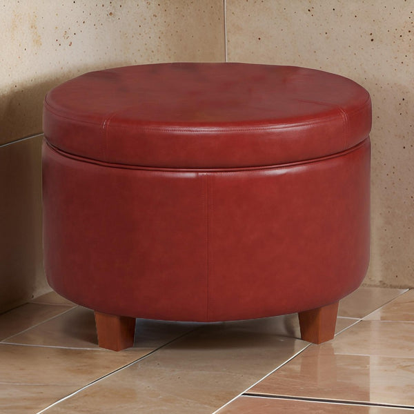 Leatherette Upholstered Wooden Ottoman with Single Button Tufted Lift Top Storage, Red, Large