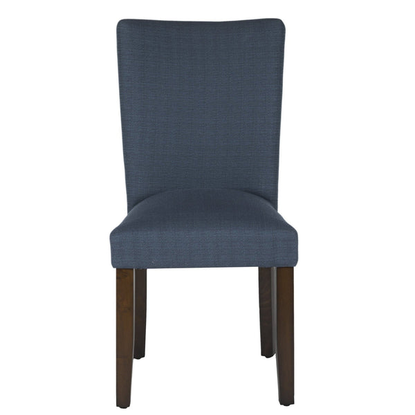 Fabric Upholstered Wooden Parson Dining Chair with Splayed Back, Navy Blue and Brown - BM195017
