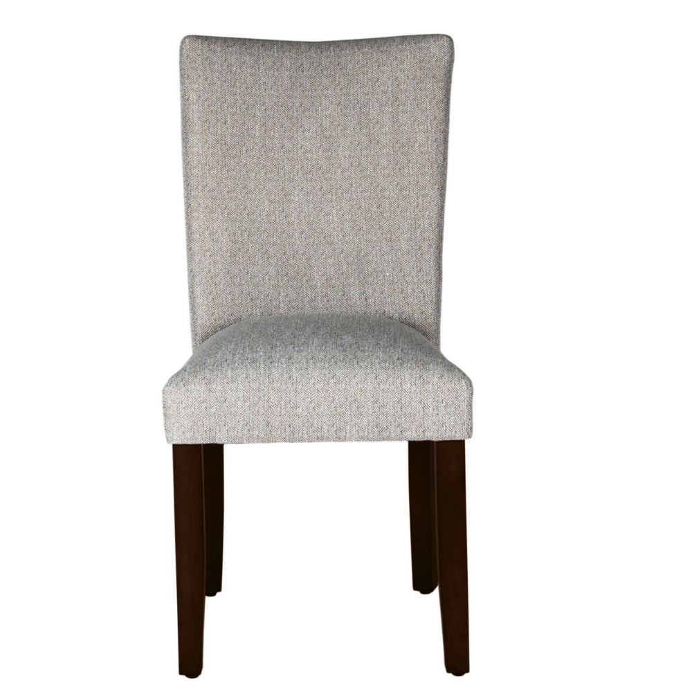 Fabric Upholstered Wooden Parson Dining Chair with Splayed Back, Light Gray and Brown - BM195021