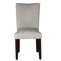 Fabric Upholstered Wooden Parson Dining Chair with Splayed Back, Light Gray and Brown - BM195021