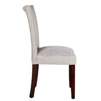 Fabric Upholstered Wooden Parson Dining Chair with Splayed Back, Light Gray and Brown - BM195021