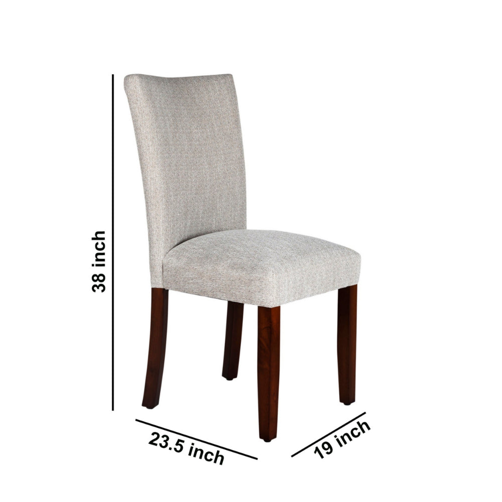 Fabric Upholstered Wooden Parson Dining Chair with Splayed Back, Light Gray and Brown - BM195021