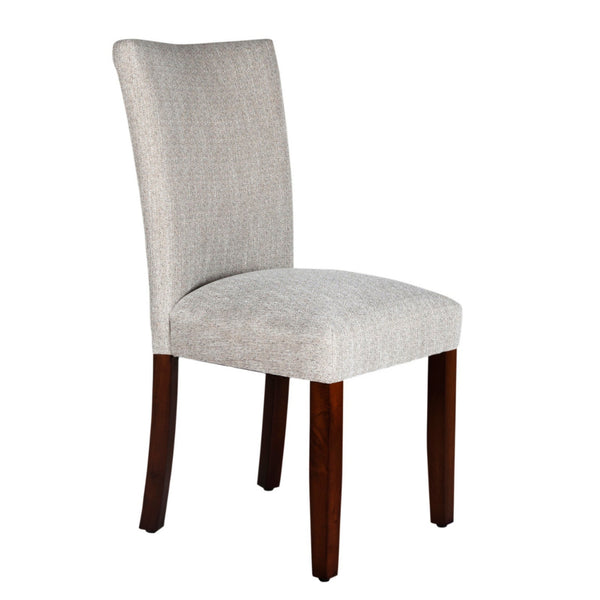 Fabric Upholstered Wooden Parson Dining Chair with Splayed Back, Light Gray and Brown - BM195021