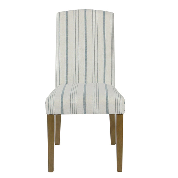 Wooden Dining Chairs with Stripe Pattern Fabric Upholstery, Blue and White, Set of Two - BM195041