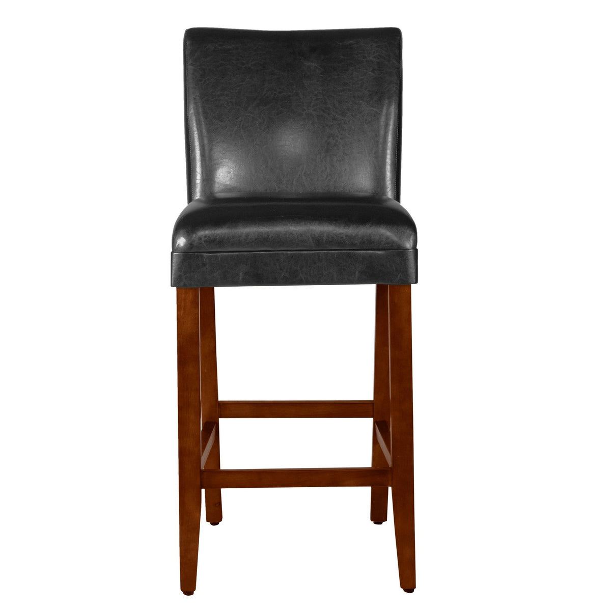Wooden 29 Inch Bar Stool with Faux Leather Padded Seat and Tapered Feet, Black and Brown - BM195062