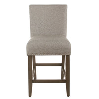 BM195192 - Fabric Upholstered Wooden Counter Stool with Striking Nail head Trims, Gray and Brown