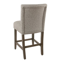 BM195192 - Fabric Upholstered Wooden Counter Stool with Striking Nail head Trims, Gray and Brown