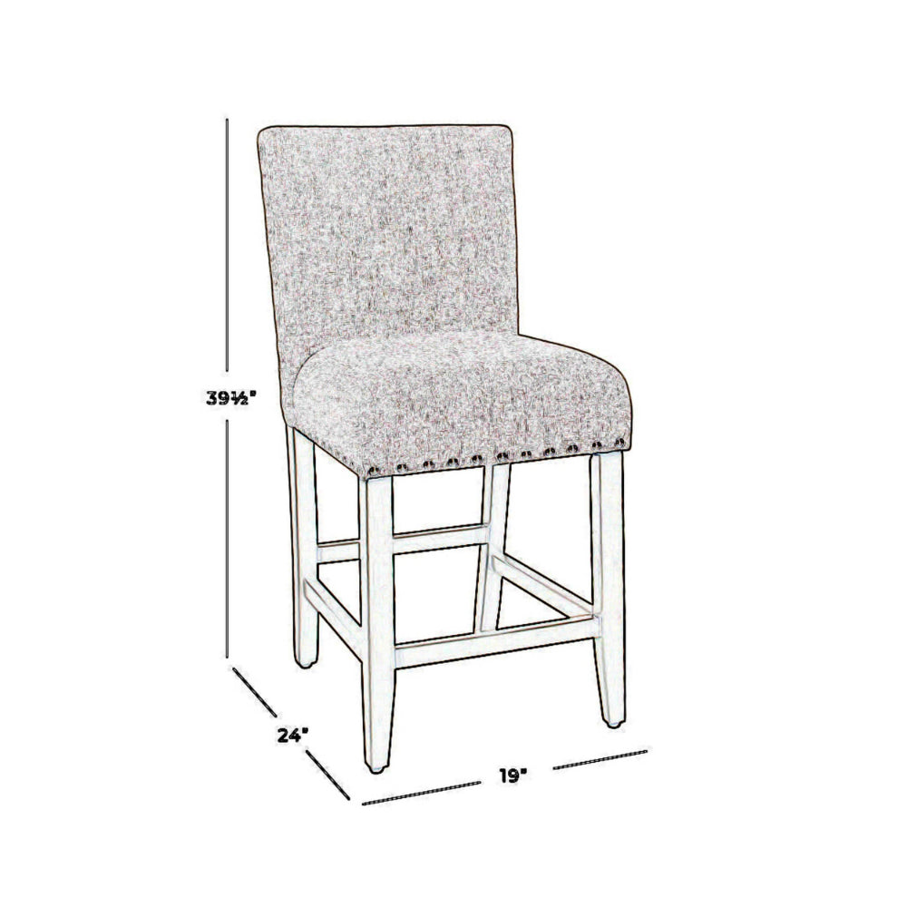 BM195192 - Fabric Upholstered Wooden Counter Stool with Striking Nail head Trims, Gray and Brown