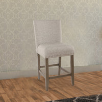 BM195192 - Fabric Upholstered Wooden Counter Stool with Striking Nail head Trims, Gray and Brown