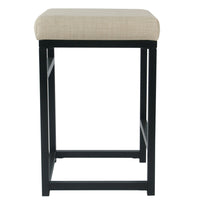 BM195206 - Open Back Metal Counter Stool with Fabric Upholstered Padded Seat, Beige and Black