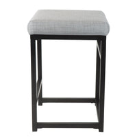 BM195207 - Open Back Metal Counter Stool with Fabric Upholstered Padded Seat, Gray and Black