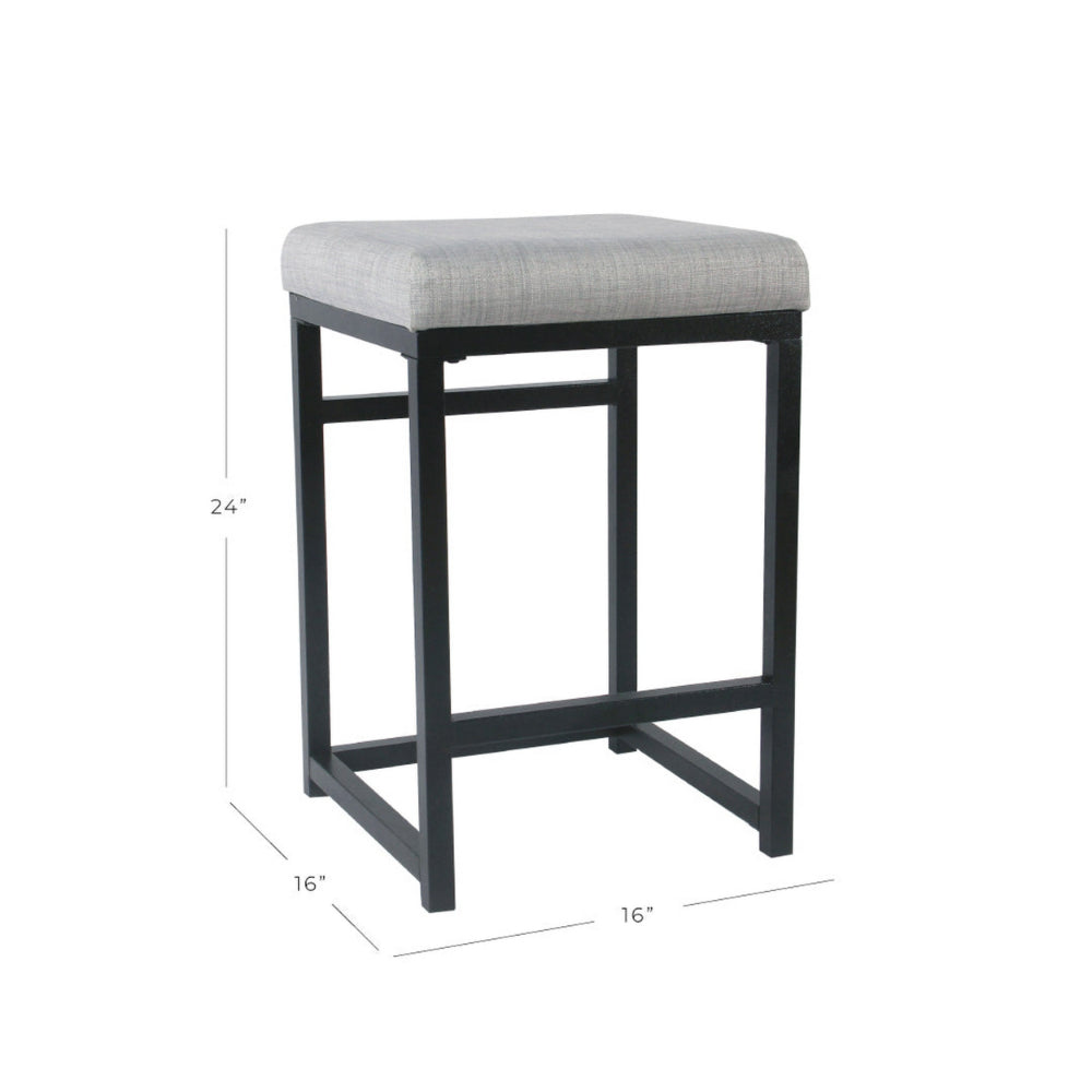 BM195207 - Open Back Metal Counter Stool with Fabric Upholstered Padded Seat, Gray and Black