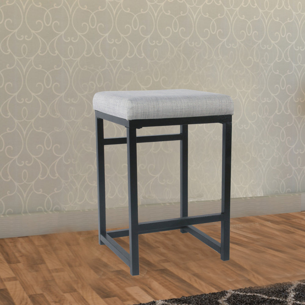 BM195207 - Open Back Metal Counter Stool with Fabric Upholstered Padded Seat, Gray and Black