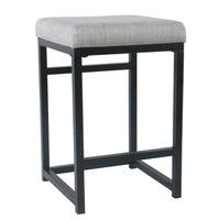 BM195207 - Open Back Metal Counter Stool with Fabric Upholstered Padded Seat, Gray and Black