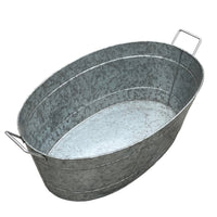 Embossed Design Oval Shape Galvanized Steel Tub with Side Handles, Large, Silver - BM195213