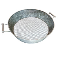 Round Galvanized Steel Compost Sifter with Wire Mesh Design Base, Antique Silver - BM195216