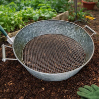 Round Galvanized Steel Compost Sifter with Wire Mesh Design Base, Antique Silver - BM195216