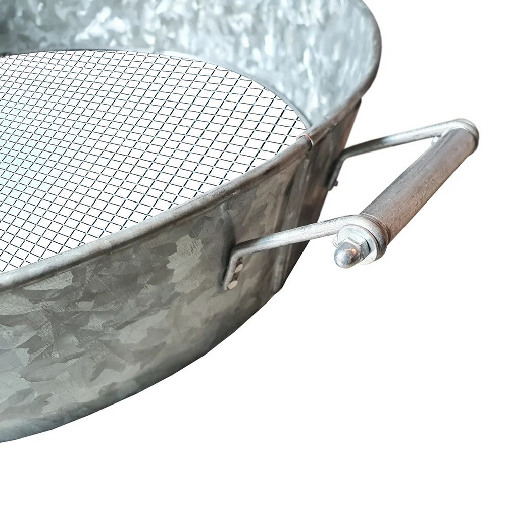 Round Galvanized Steel Compost Sifter with Wire Mesh Design Base, Antique Silver - BM195216