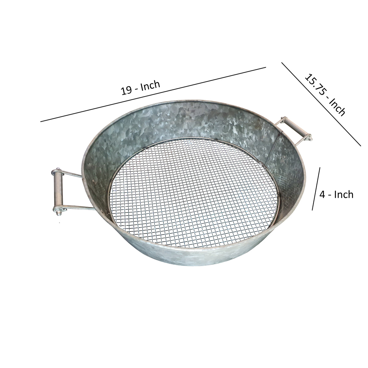 Round Galvanized Steel Compost Sifter with Wire Mesh Design Base, Antique Silver - BM195216