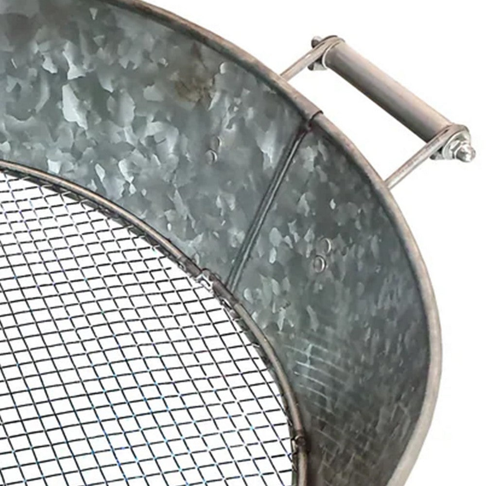Round Galvanized Steel Compost Sifter with Wire Mesh Design Base, Antique Silver - BM195216